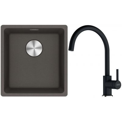 Franke Maris MRG 110-37 zlewozmywak granitowy 43x40 cm łupkowy szary z baterią kuchenną Lina kamienny szary (1250716374, 1150626022)