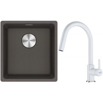 Franke Maris MRG 110-37 zlewozmywak granitowy 43x40 cm łupkowy szary  z baterią kuchenną Lina biały polarny (1250716374, 1150626081)
