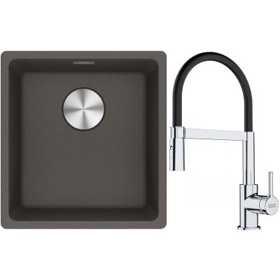 Franke Maris MRG 110-37 zlewozmywak granitowy 43x40 cm łupkowy szary z baterią kuchenną Lina chrom/czarny (1250716374, 1150626085)