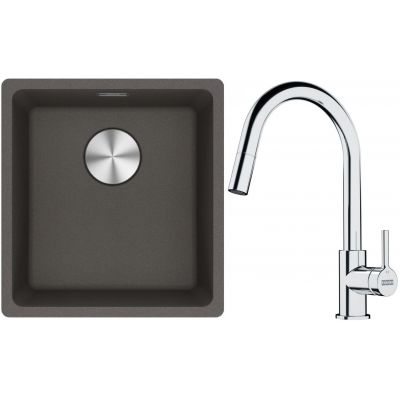 Franke Maris MRG 110-37 zlewozmywak granitowy 43x40 cm łupkowy szary z baterią kuchenną Lina chrom (1250716374, 1150693229)
