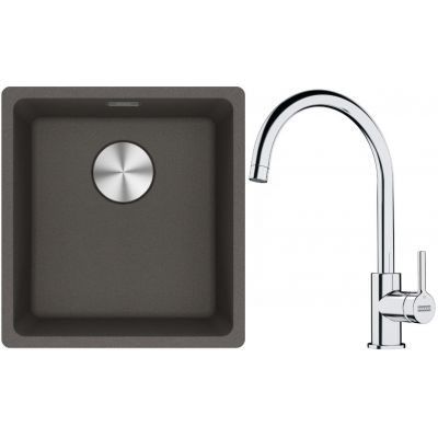 Franke Maris MRG 110-37 zlewozmywak granitowy 43x40 cm łupkowy szary z baterią kuchenną Lina chrom (1250716374, 1150693228)
