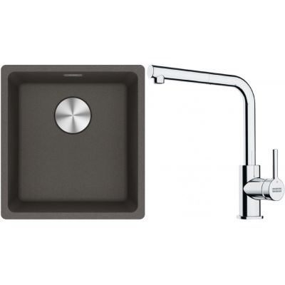 Franke Maris MRG 110-37 zlewozmywak granitowy 43x40 cm łupkowy szary z baterią kuchenną Lina chrom (1250716374, 1150712420)