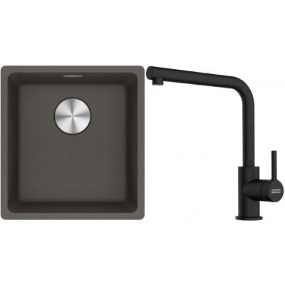 Franke Maris MRG 110-37 zlewozmywak granitowy 43x40 cm łupkowy szary z baterią kuchenną Lina czarny mat (1250716374, 1150712435)