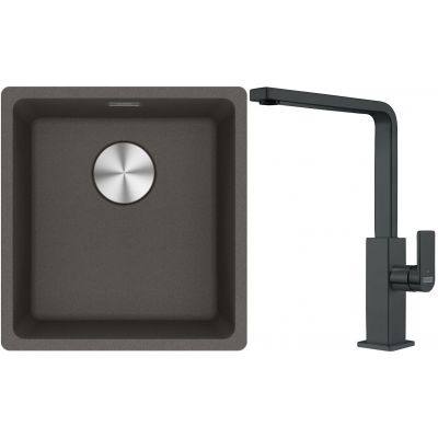 Franke Maris MRG 110-37 zlewozmywak granitowy 43x40 cm łupkowy szary z baterią kuchenną Mythos czarna stal szlachetna (1250716374, 1150550441)