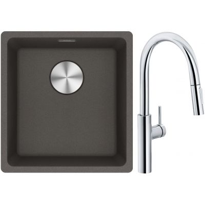 Franke Maris MRG 110-37 zlewozmywak granitowy 43x40 cm łupkowy szary z baterią kuchenną Pescara L Slide-In chrom (1250716374, 1150538940)