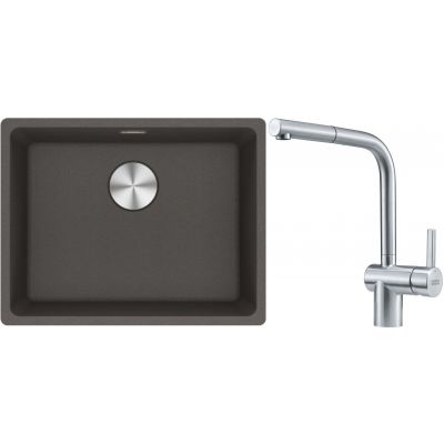 Franke Maris MRG 110-52 zlewozmywak granitowy 55,3x43,3 cm łupkowy szary z baterią kuchenną Atlas stal szlachetna (1250716375, 1150521439)