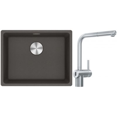 Franke Maris MRG 110-52 zlewozmywak granitowy 55,3x43,3 cm łupkowy szary z baterią kuchenną Atlas Neo Sensor stal szlachetna (1250716375, 1150625523)