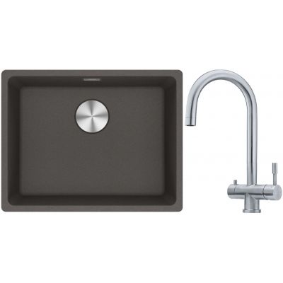 Franke Maris MRG 110-52 zlewozmywak granitowy 55,3x43,3 cm łupkowy szary z baterią kuchenną Eos stal szlachetna (1250716375, 1200179979)