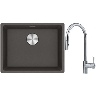Franke Maris MRG 110-52 zlewozmywak granitowy 55,3x43,3 cm łupkowy szary  z baterią kuchenną Eos stal szlachetna (1250716375, 1150590045)