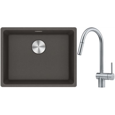 Franke Maris MRG 110-52 zlewozmywak granitowy 55,3x43,3 cm łupkowy szary  z baterią kuchenną Leda Neo stal szlachetna (1250716375, 1150590047)