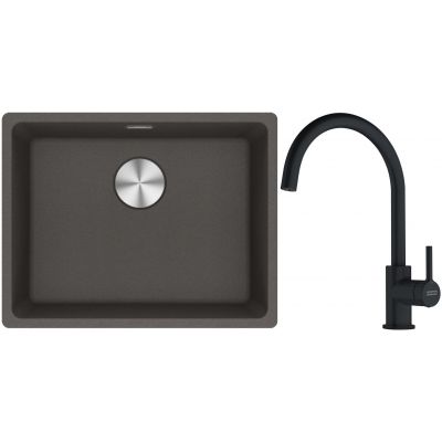 Franke Maris MRG 110-52 zlewozmywak granitowy 55,3x43,3 cm łupkowy szary z baterią kuchenną Lina czarny mat (1250716375, 1150626019)