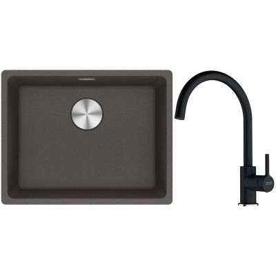 Franke Maris MRG 110-52 zlewozmywak granitowy 55,3x43,3 cm łupkowy szary z baterią kuchenną Lina onyx (1250716375, 1150626020)