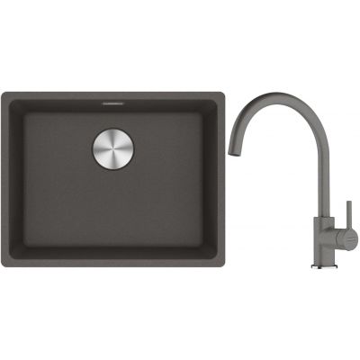 Franke Maris MRG 110-52 zlewozmywak granitowy 55,3x43,3 cm łupkowy szary z baterią kuchenną Lina kamienny szary (1250716375, 1150626022)