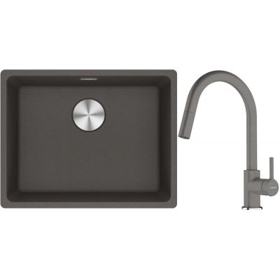 Franke Maris MRG 110-52 zlewozmywak granitowy 55,3x43,3 cm łupkowy szary z baterią kuchenną Lina kamienny szary (1250716375, 1150626057)