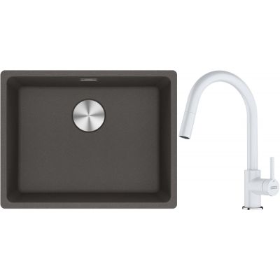 Franke Maris MRG 110-52 zlewozmywak granitowy 55,3x43,3 cm łupkowy szary z baterią kuchenną Lina biały polarny (1250716375, 1150626081)