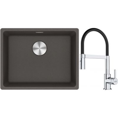 Franke Maris MRG 110-52 zlewozmywak granitowy 55,3x43,3 cm łupkowy szary  z baterią kuchenną Lina chrom/czarny (1250716375, 1150626085)