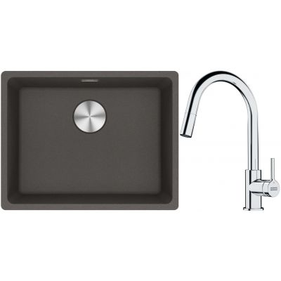 Franke Maris MRG 110-52 zlewozmywak granitowy 55,3x43,3 cm łupkowy szary z baterią kuchenną Lina chrom (1250716375, 1150693229)