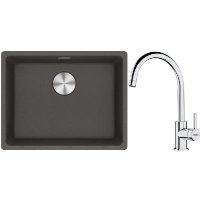 Franke Maris MRG 110-52 zlewozmywak granitowy 55,3x43,3 cm łupkowy szary z baterią kuchenną Lina chrom (1250716375, 1150693228)