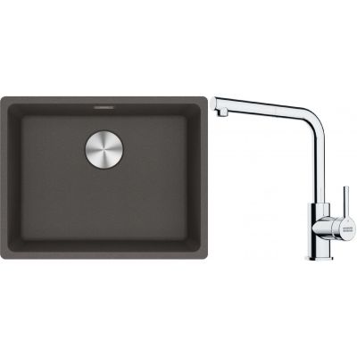 Franke Maris MRG 110-52 zlewozmywak granitowy 55,3x43,3 cm łupkowy szary z baterią kuchenną Lina chrom (1250716375, 1150712420)