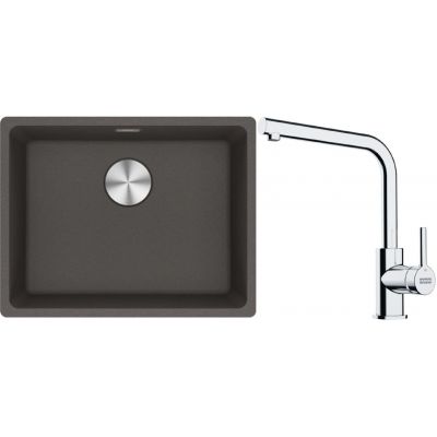 Franke Maris MRG 110-52 zlewozmywak granitowy 55,3x43,3 cm łupkowy szary z baterią kuchenną Lina chrom (1250716375, 1150693230)