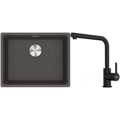 Franke Maris MRG 110-52 zlewozmywak granitowy 55,3x43,3 cm łupkowy szary z baterią kuchenną Lina czarny mat (1250716375, 1150712435)