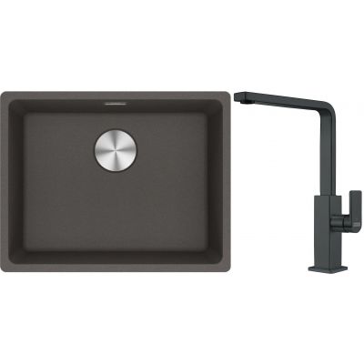 Franke Maris MRG 110-52 zlewozmywak granitowy 55,3x43,3 cm łupkowy szary z baterią kuchenną Mythos czarna stal szlachetna (1250716375, 1150550441)