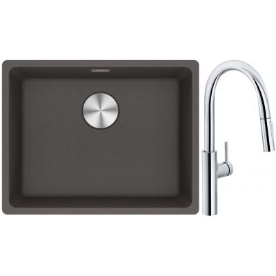 Franke Maris MRG 110-52 zlewozmywak granitowy 55,3x43,3 cm łupkowy szary z baterią kuchenną Pescara L Slide-In chrom (1250716375, 1150538940)