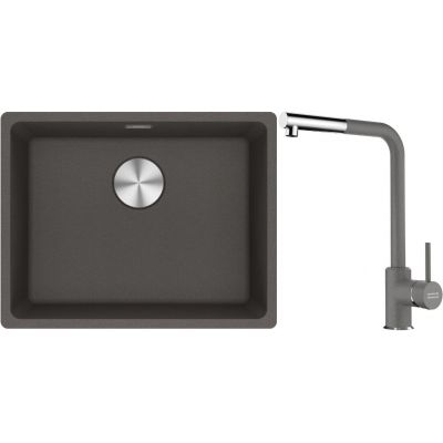 Franke Maris MRG 110-52 zlewozmywak granitowy 55,3x43,3 cm łupkowy szary z baterią kuchenną Sirius Side chrom (1250716375, 1150668280)