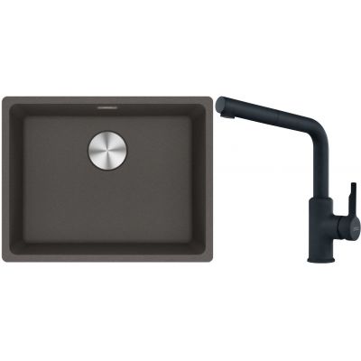 Franke Maris MRG 110-52 zlewozmywak granitowy 55,3x43,3 cm łupkowy szary z baterią kuchenną Urban czarny mat (1250716375, 1150627523)