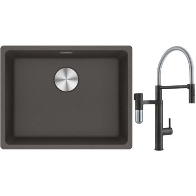Franke Maris MRG 110-52 zlewozmywak granitowy 55,3x43,3 cm łupkowy szary z baterią kuchenną Vital Semi-Pro czarny mat/stal (1250716375, 1200621313)