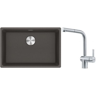 Franke Maris MRG 110-62 zlewozmywak granitowy 65,3x43,3 cm łupkowy szary z baterią kuchenną Atlas stal szlachetna (1250716376, 1150521439)