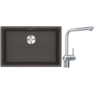 Franke Maris MRG 110-62 zlewozmywak granitowy 65,3x43,3 cm łupkowy szary z baterią kuchenną Atlas Neo Sensor stal szlachetna (1250716376, 1150625523)
