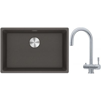 Franke Maris MRG 110-62 zlewozmywak granitowy 65,3x43,3 cm łupkowy szary z baterią kuchenną Eos stal szlachetna (1250716376, 1200179979)