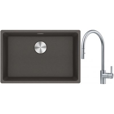 Franke Maris MRG 110-62 zlewozmywak granitowy 65,3x43,3 cm łupkowy szary z baterią kuchenną Eos stal szlachetna (1250716376, 1150590045)