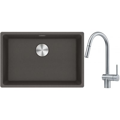 Franke Maris MRG 110-62 zlewozmywak granitowy 65,3x43,3 cm łupkowy szary z baterią kuchenną Leda Neo stal szlachetna (1250716376, 1150590047)