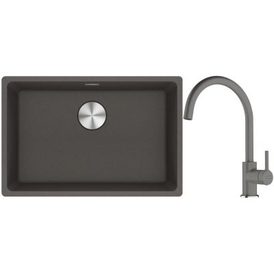 Franke Maris MRG 110-62 zlewozmywak granitowy 65,3x43,3 cm łupkowy szary z baterią kuchenną Lina kamienny szary (1250716376, 1150626022)