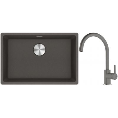Franke Maris zlewozmywak granitowy 65,3x43,3 cm łupkowy szary z baterią kuchenną Lina kamienny szary (1250716376, 1150626022)