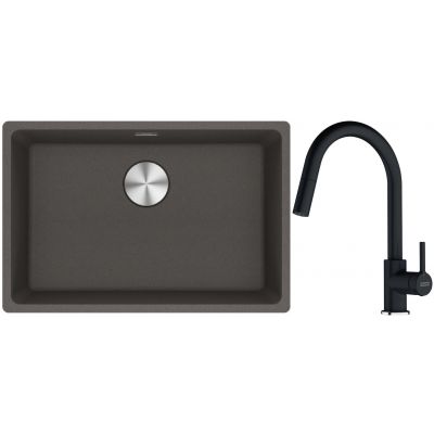 Franke Maris zlewozmywak granitowy 65,3x43,3 cm łupkowy szary z baterią kuchenną Lina onyx (1250716376, 1150626055)