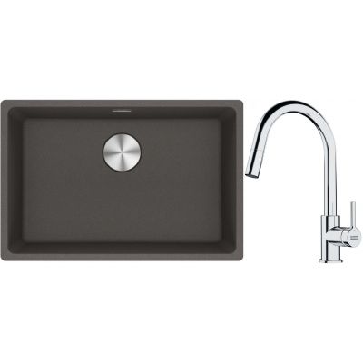 Franke Maris zlewozmywak granitowy 65,3x43,3 cm łupkowy szary z baterią kuchenną Lina chrom (1250716376, 1150693229)