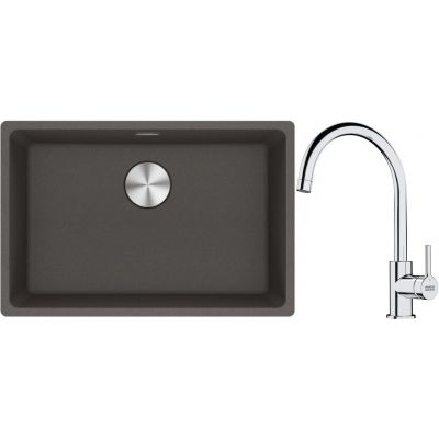 Franke Maris zlewozmywak granitowy 65,3x43,3 cm łupkowy szary z baterią kuchenną Lina chrom (1250716376, 1150693228)