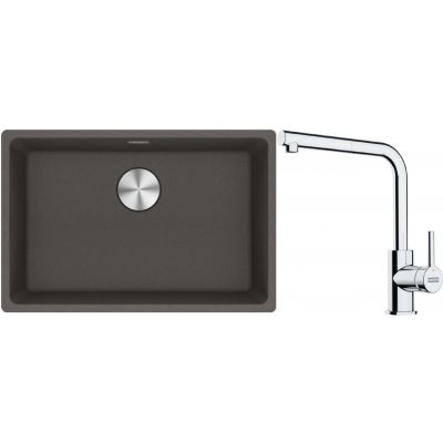 Franke Maris zlewozmywak granitowy 65,3x43,3 cm łupkowy szary z baterią kuchenną Lina chrom (1250716376, 1150712420)