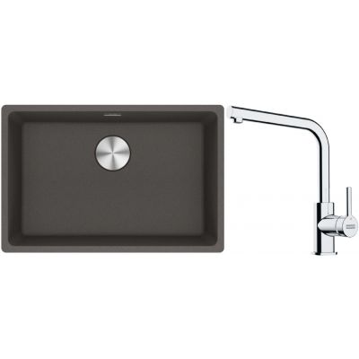 Franke Maris zlewozmywak granitowy 65,3x43,3 cm łupkowy szary z baterią kuchenną Lina chrom (1250716376, 1150693230)