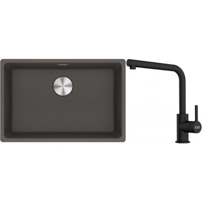 Franke Maris zlewozmywak granitowy 65,3x43,3 cm łupkowy szary z baterią kuchenną Lina czarny mat (1250716376, 1150712435)