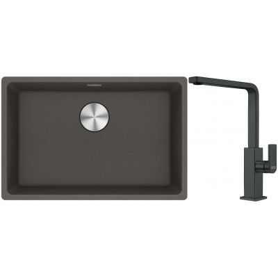 Franke Maris zlewozmywak granitowy 65,3x43,3 cm łupkowy szary z baterią kuchenną Mythos czarna stal szlachetna (1250716376, 1150550441)
