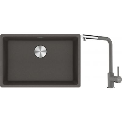 Franke Maris zlewozmywak granitowy 65,3x43,3 cm łupkowy szary z baterią kuchenną Sirius Side chrom (1250716376, 1150668280)