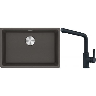 Franke Maris zlewozmywak granitowy 65,3x43,3 cm łupkowy szary z baterią kuchenną Urban czarny mat (1250716376, 1150627523)