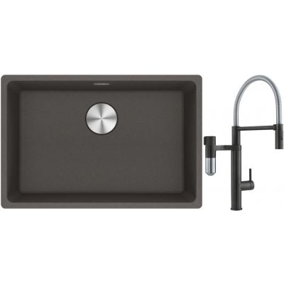 Franke Maris zlewozmywak granitowy 65,3x43,3 cm łupkowy szary z baterią kuchenną Vital Semi-Pro czarny mat/stal (1250716376, 1200621313)