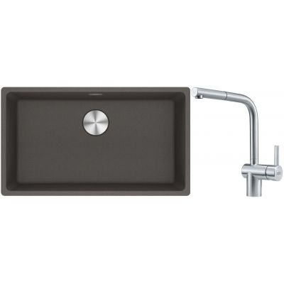 Franke Maris MRG 110-72 zlewozmywak granitowy 75,3x43,3 cm szary/grafitowy/onyx z baterią kuchenną Atlas stal szlachetna (1250716377, 1150521439)