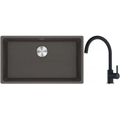 Franke Maris MRG 110-72 zlewozmywak granitowy 75,3x43,3 cm szary/grafitowy/onyx z baterią kuchenną Lina czarny mat (1250716377, 1150626019)