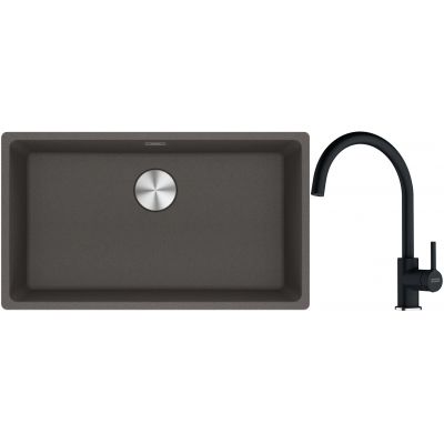 Franke Maris MRG 110-72 zlewozmywak granitowy 75,3x43,3 cm szary/grafitowy/onyx z baterią kuchenną Lina onyx (1250716377, 1150626020)
